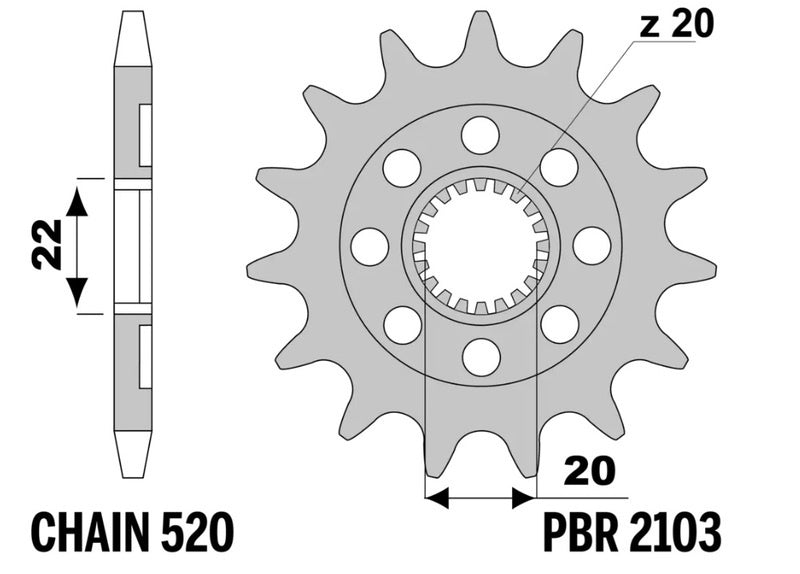 EK/PBR Chain kit 520 MRD7 - 13/50-114 - Alu Standard Rear Sprocket