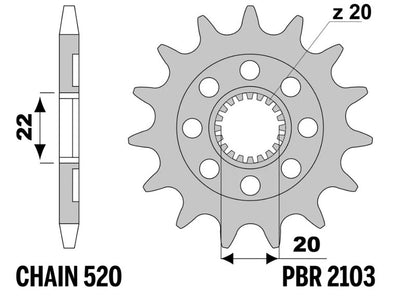 EK/PBR Chain kit 520 MRD7 - 13/50-114 - Alu Standard Rear Sprocket