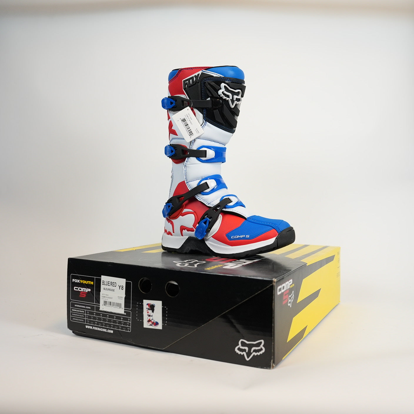FOX Racing Barn Comp Crosstövlar Vit/Blå/Röd
